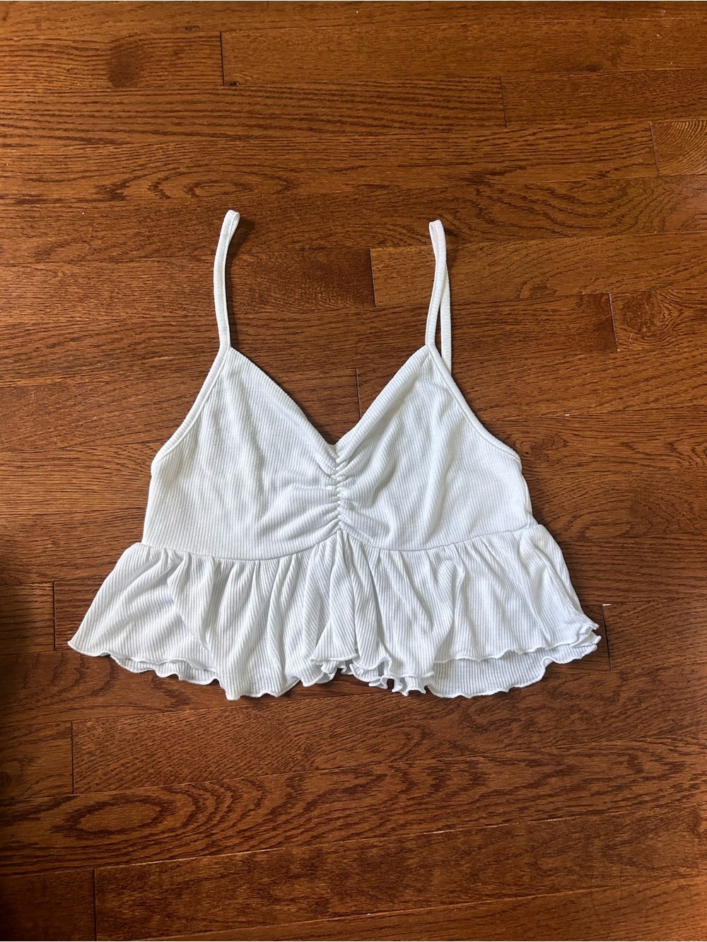 Cotton On White Ruffle Hem Ribbed V-Neck Cami